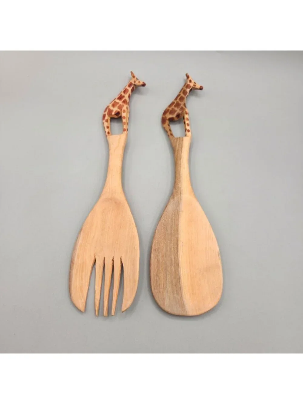Hand Carved Mhugu Wood Salad Serving Set Giraffe Salad Servers 12 Inch